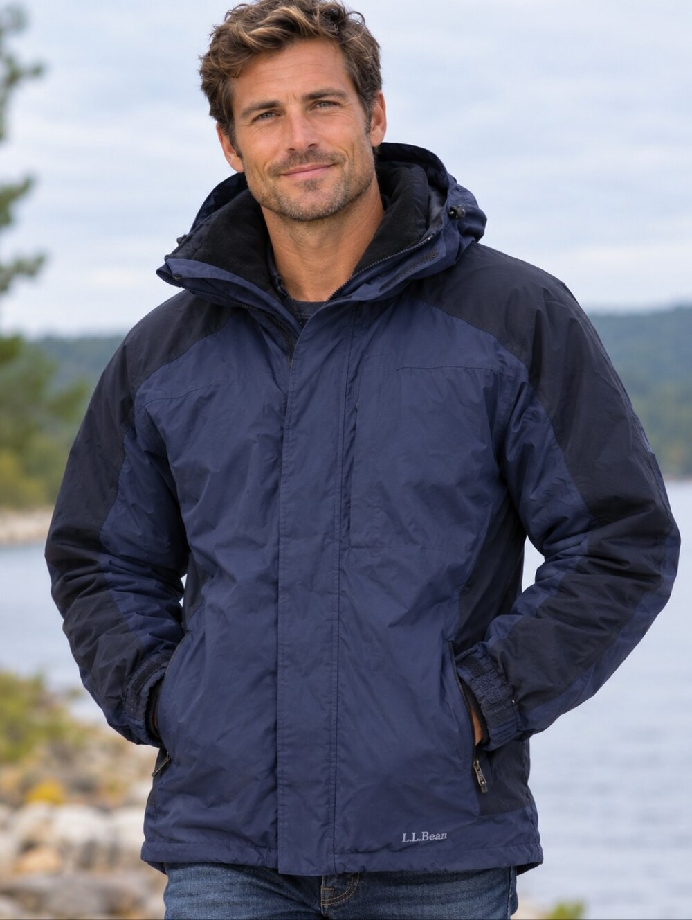 L.L. Bean Men's Navy Lightweight Rain Jacket